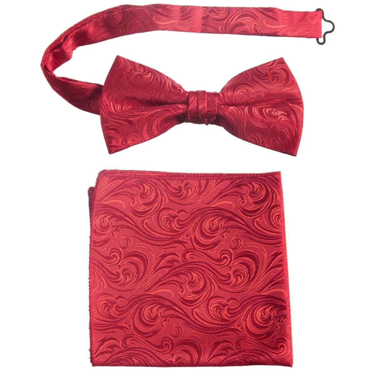 Pre-tied Bow Tie and Pocket Square Paisley Jacquard Handkerchief Sets 