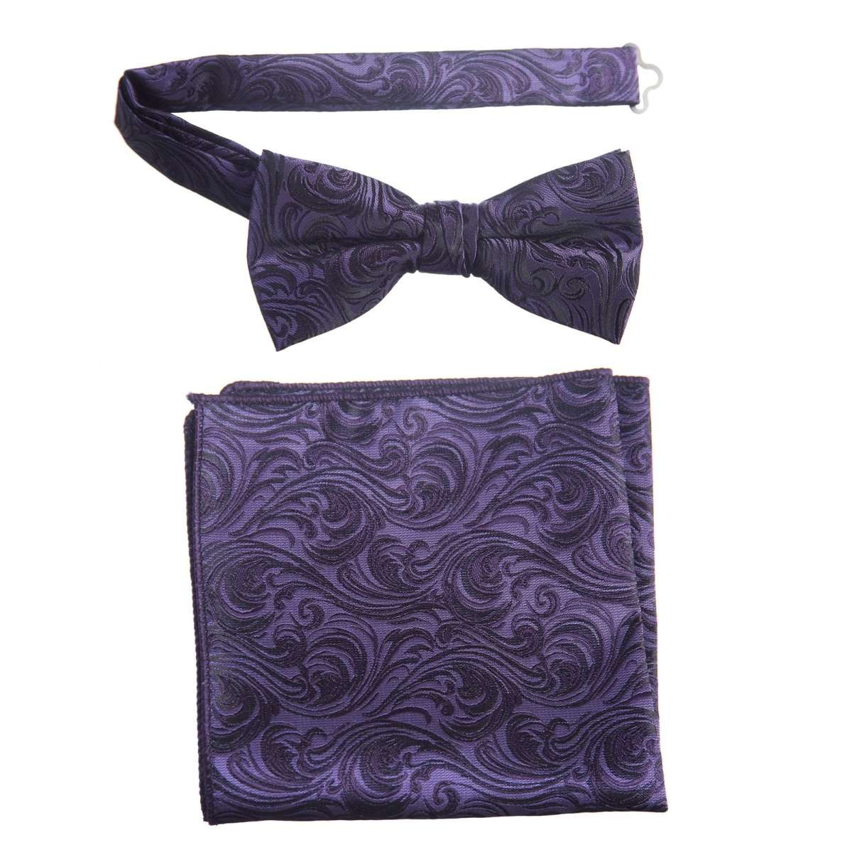 Pre-tied Bow Tie and Pocket Square Paisley Jacquard Handkerchief Sets 