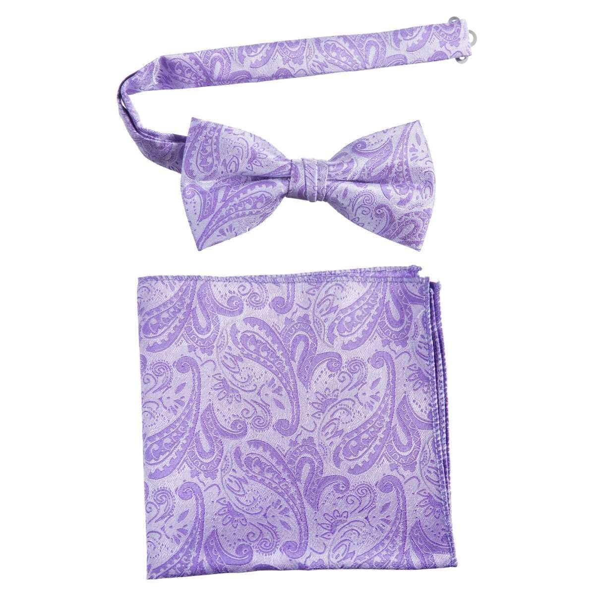 Pre-tied Bow Tie and Pocket Square Paisley Jacquard Handkerchief Sets 