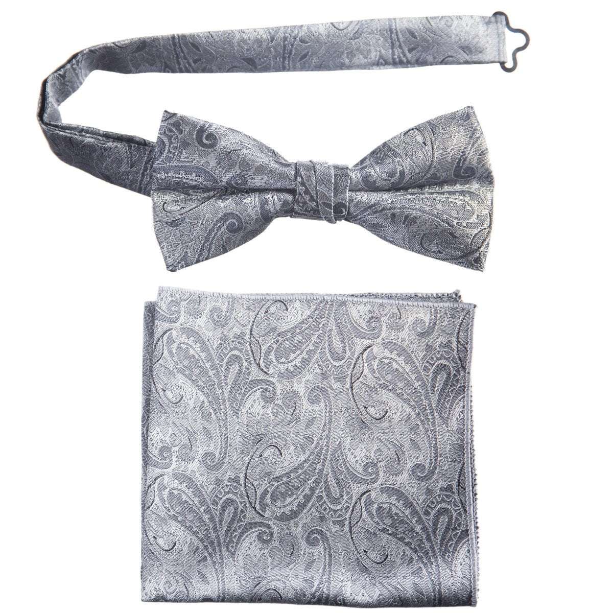 Pre-tied Bow Tie and Pocket Square Paisley Jacquard Handkerchief Sets 