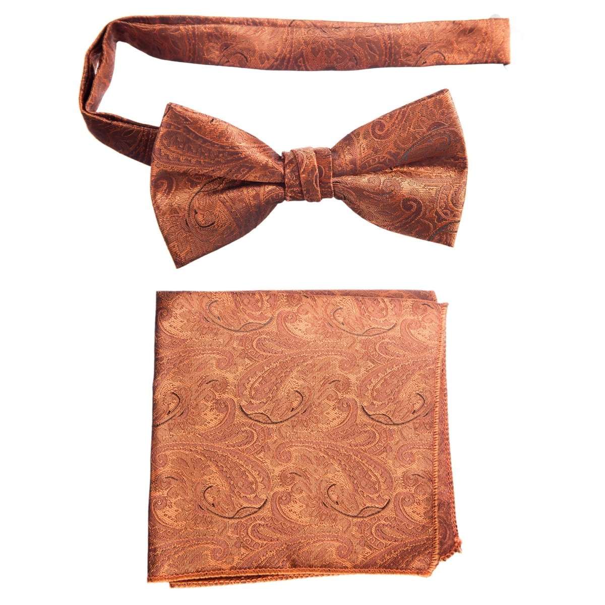 Pre-tied Bow Tie and Pocket Square Paisley Jacquard Handkerchief Sets 