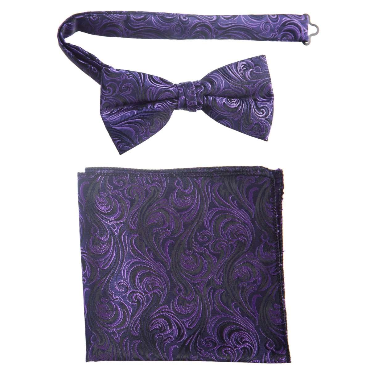 Pre-tied Bow Tie and Pocket Square Paisley Jacquard Handkerchief Sets 