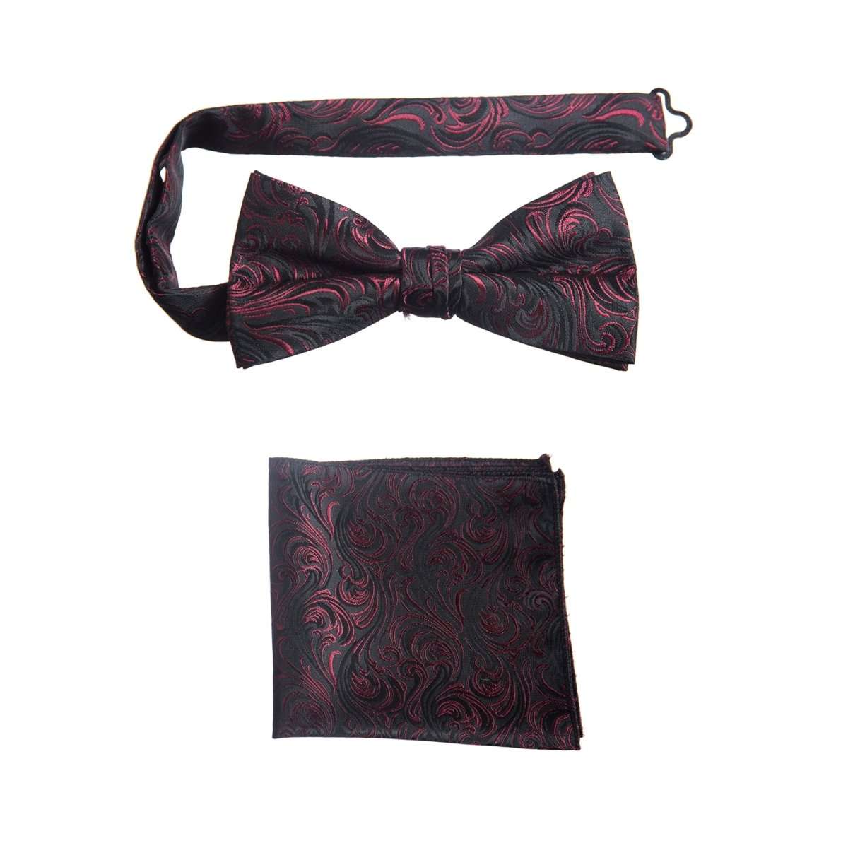 Pre-tied Bow Tie and Pocket Square Paisley Jacquard Handkerchief Sets 