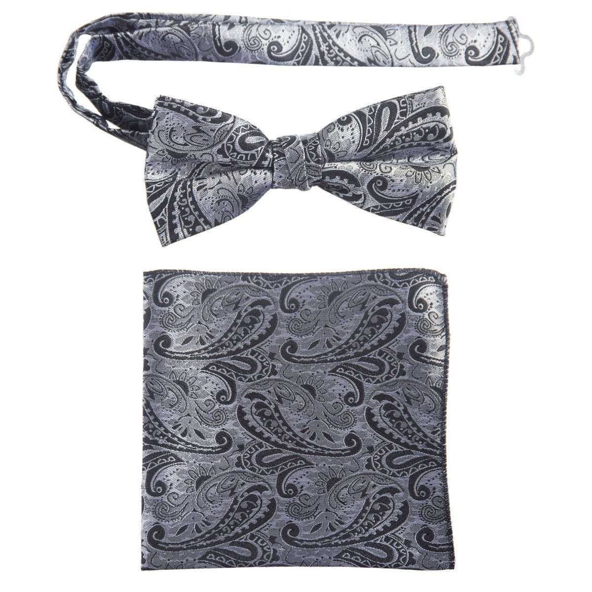 Pre-tied Bow Tie and Pocket Square Paisley Jacquard Handkerchief Sets 