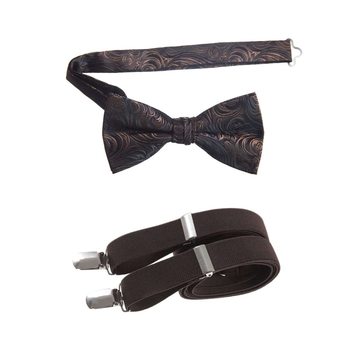 Pre-tied Bow Tie Paisley Jacquard and Adjustable Stretch Suspender Sets 