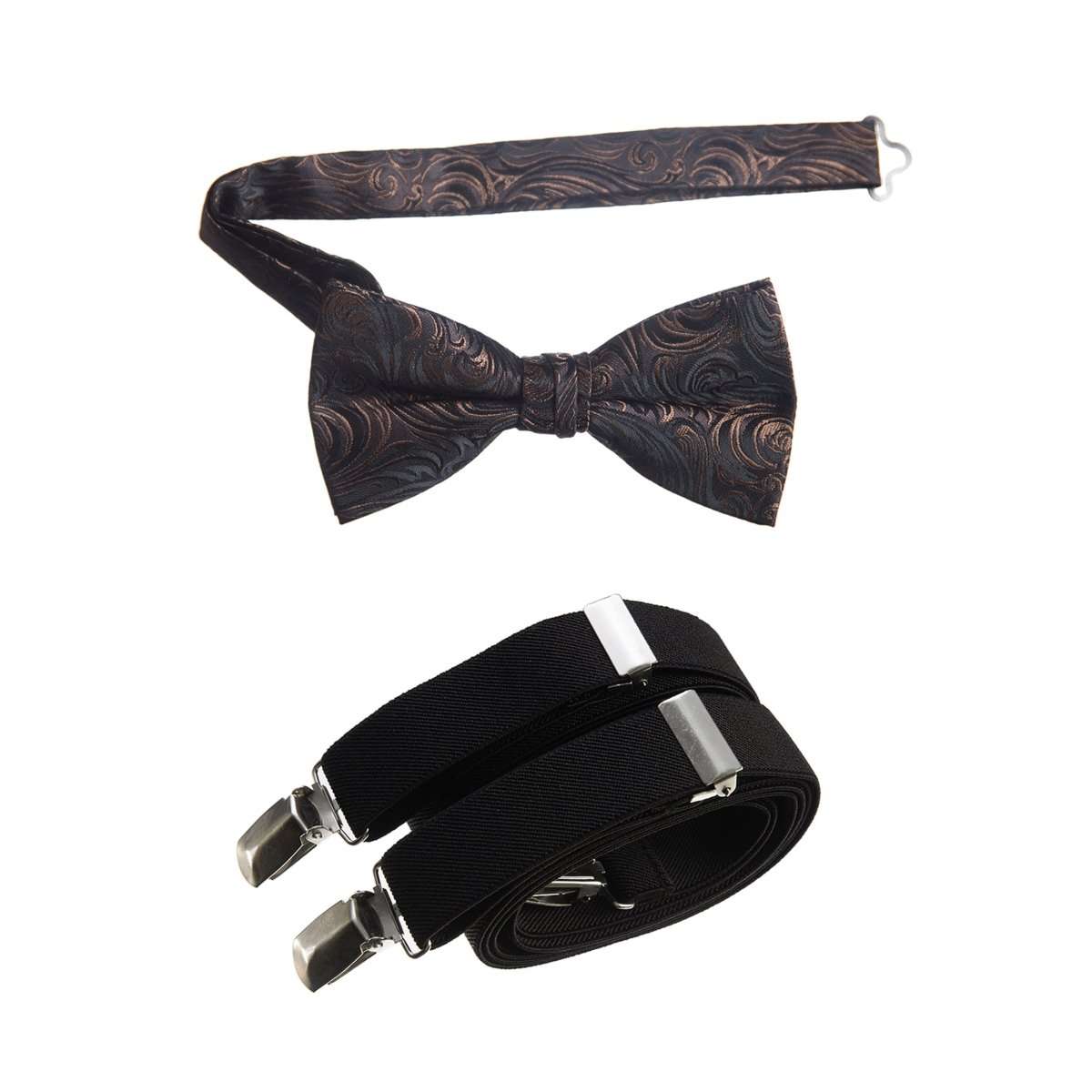 Pre-tied Bow Tie Paisley Jacquard and Adjustable Stretch Suspender Sets 