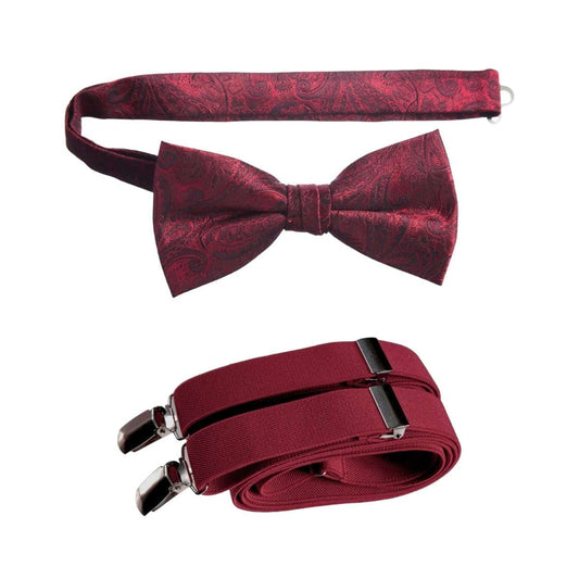 Pre-tied Bow Tie Paisley Jacquard and Adjustable Stretch Suspender Sets 