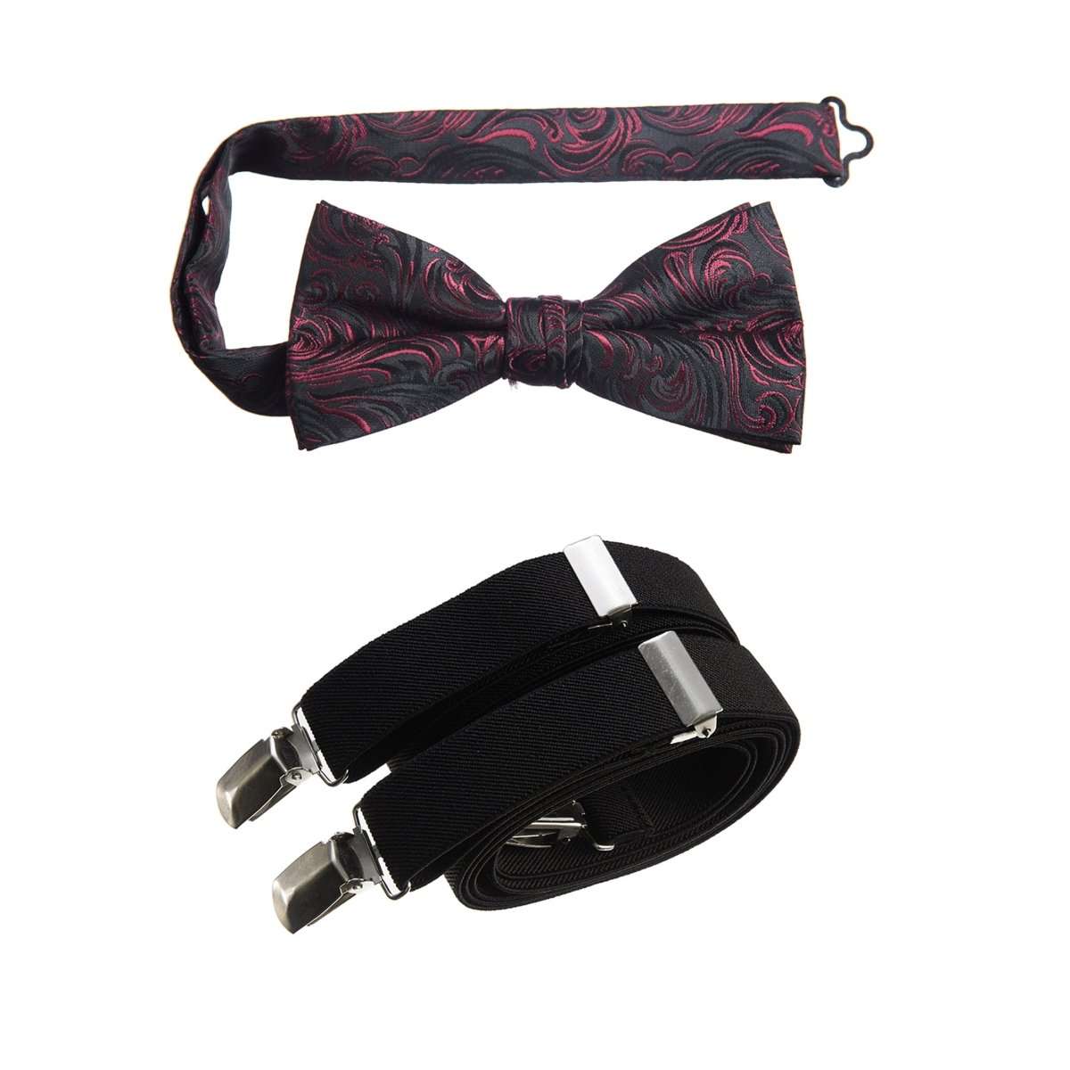 Pre-tied Bow Tie Paisley Jacquard and Adjustable Stretch Suspender Sets 