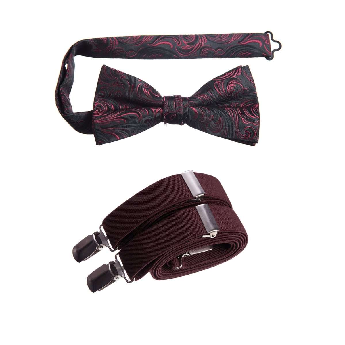 Pre-tied Bow Tie Paisley Jacquard and Adjustable Stretch Suspender Sets 