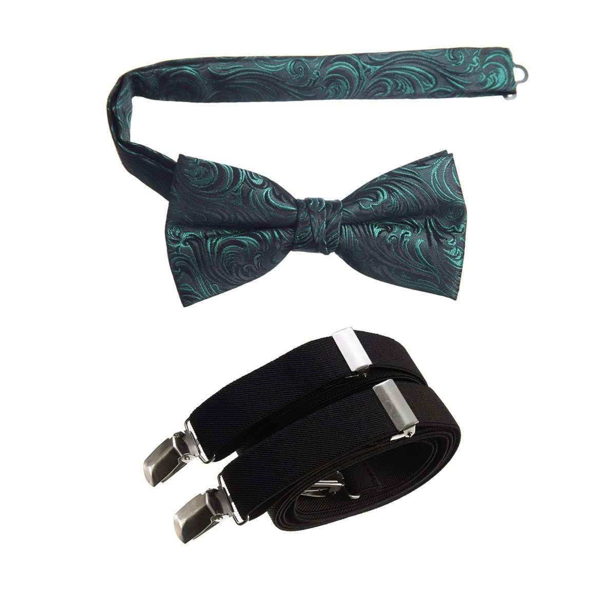 Pre-tied Bow Tie Paisley Jacquard and Adjustable Stretch Suspender Sets 