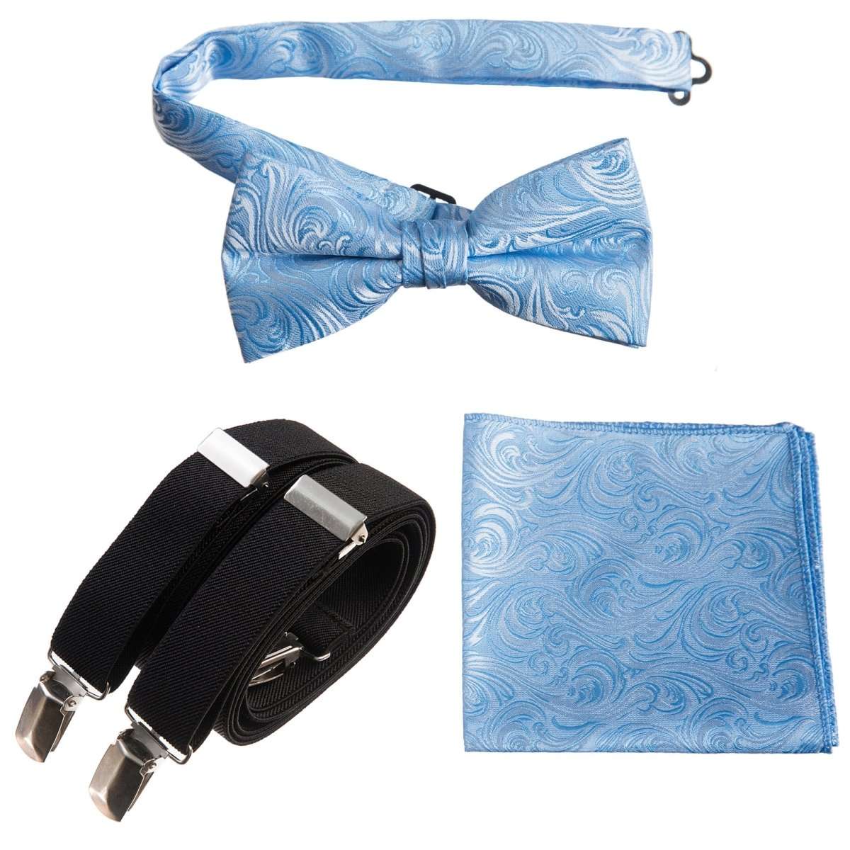 Pre-tied Bow Tie & Pocket Square Paisley Jacquard with Adjustable Stretch Suspender 