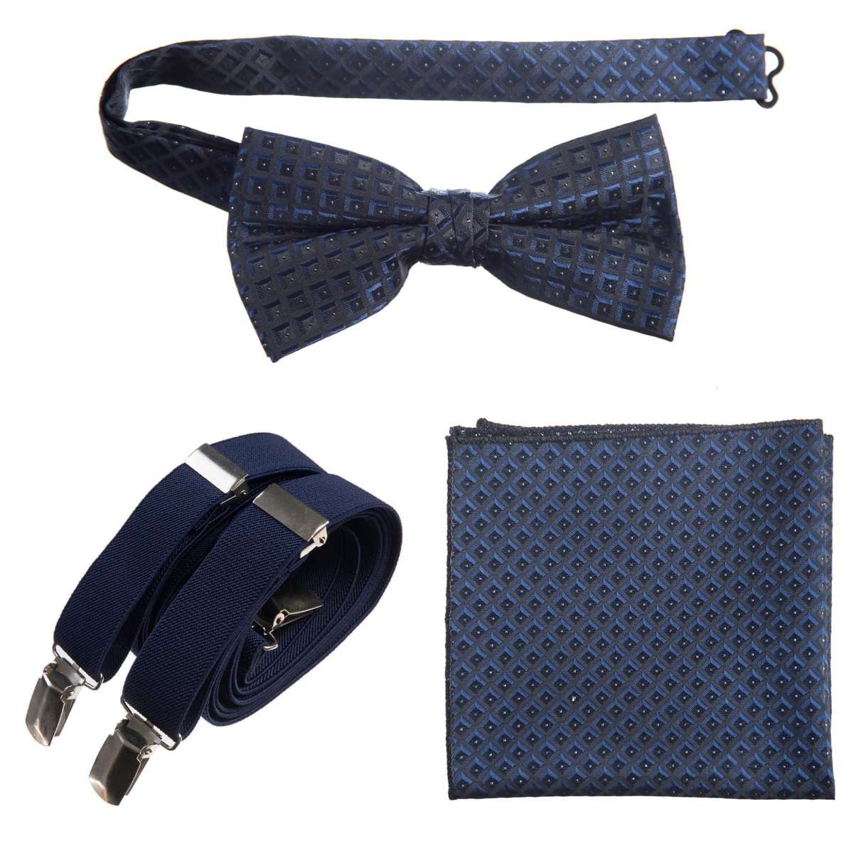 Pre-tied Bow Tie & Pocket Square Paisley Jacquard with Adjustable Stretch Suspender 