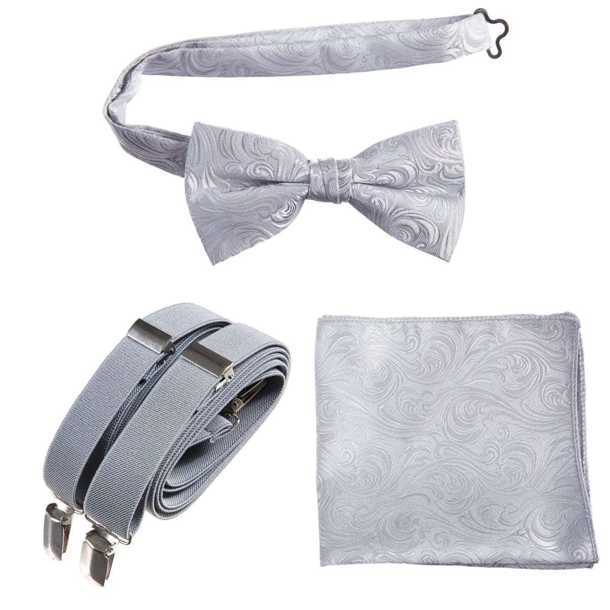 Pre-tied Bow Tie & Pocket Square Paisley Jacquard with Adjustable Stretch Suspender - Tuxgear