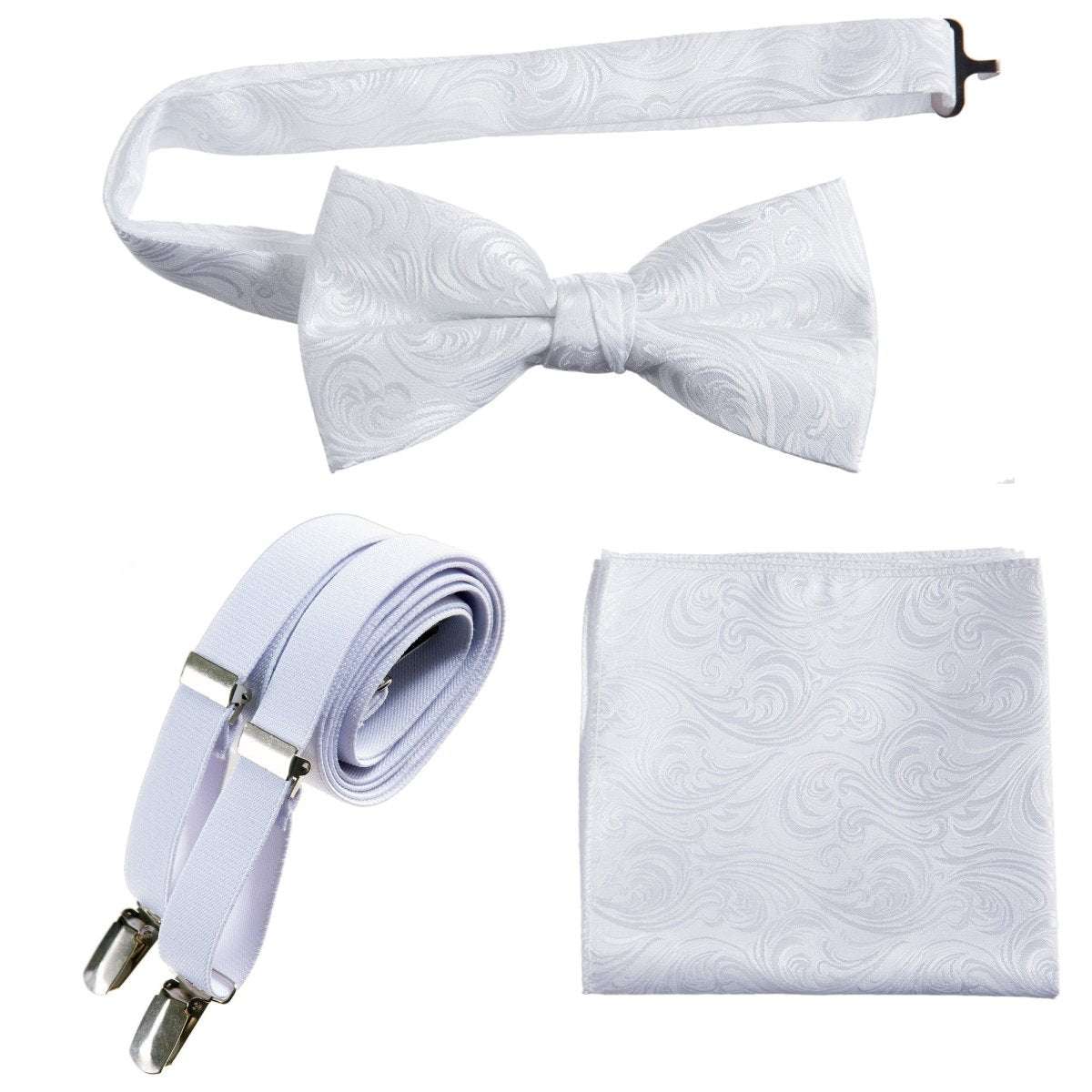 Pre-tied Bow Tie & Pocket Square Paisley Jacquard with Adjustable Stretch Suspender - Tuxgear