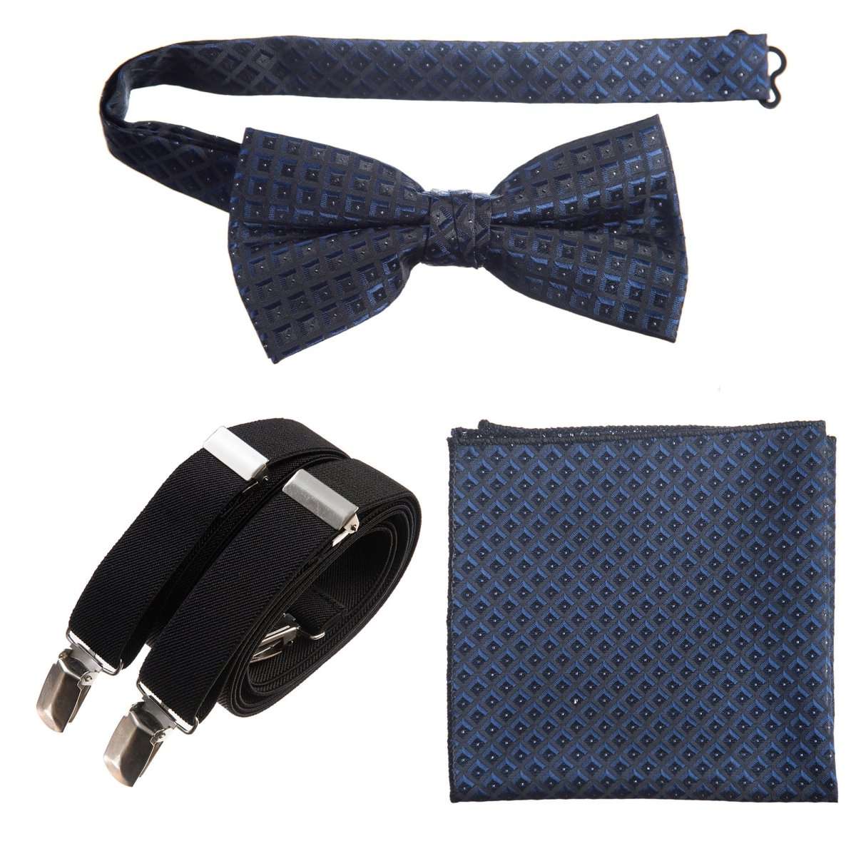 Pre-tied Bow Tie & Pocket Square Paisley Jacquard with Adjustable Stretch Suspender 