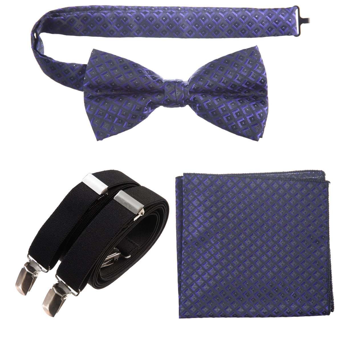 Pre-tied Bow Tie & Pocket Square Paisley Jacquard with Adjustable Stretch Suspender - Tuxgear