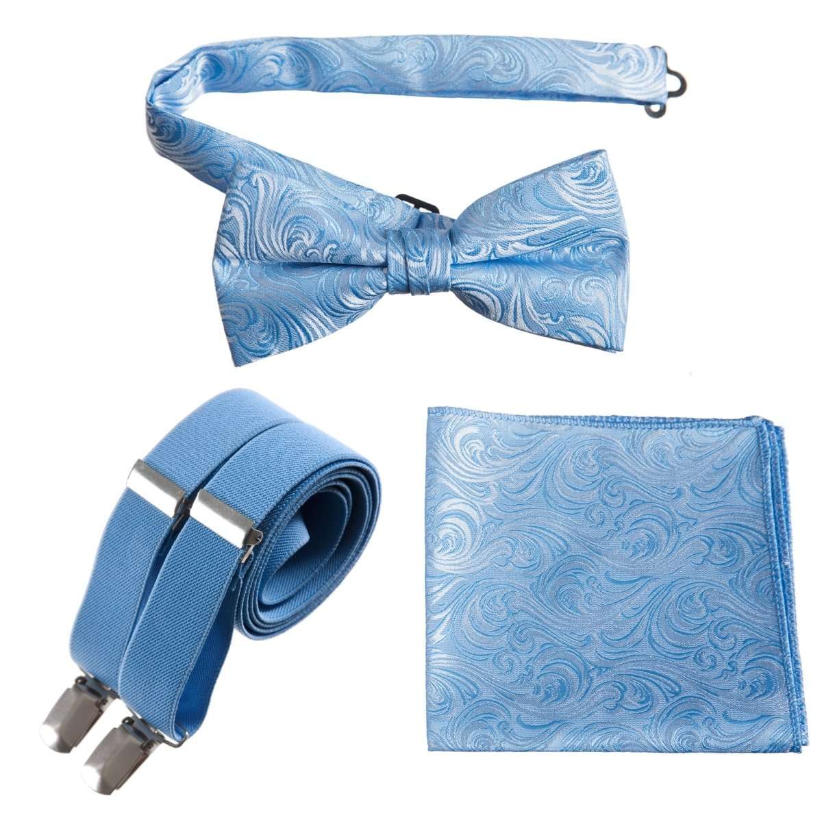 Pre-tied Bow Tie & Pocket Square Paisley Jacquard with Adjustable Stretch Suspender 