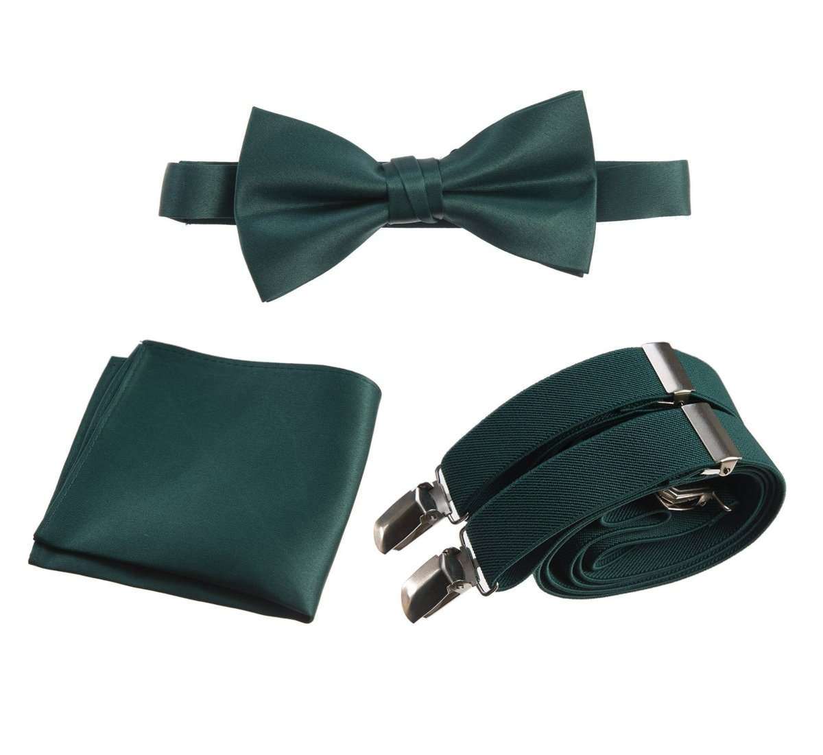 Pre-tied Bow Tie & Pocket Square with Adjustable Stretch Suspender 