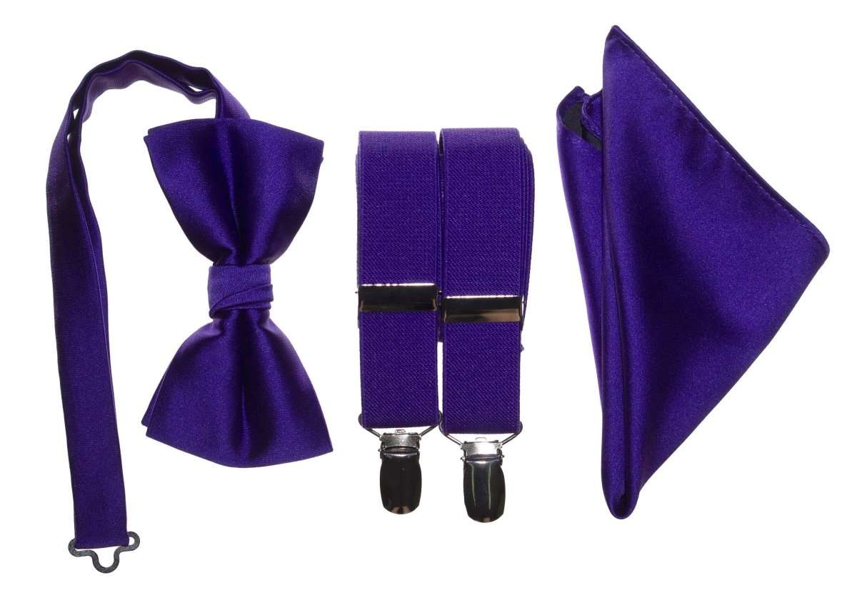 Pre-tied Bow Tie & Pocket Square with Adjustable Stretch Suspender - Tuxgear