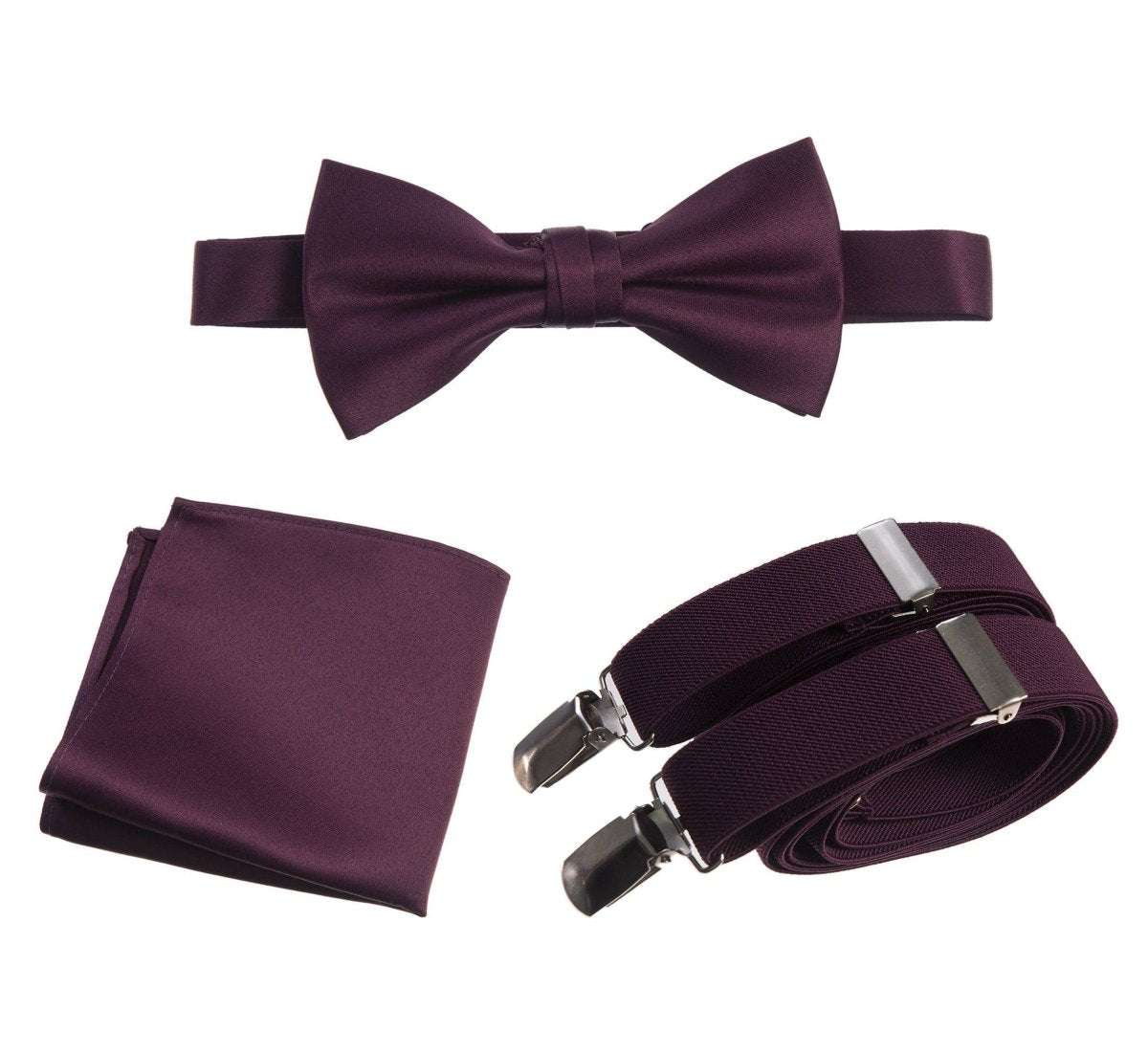 Pre-tied Bow Tie & Pocket Square with Adjustable Stretch Suspender 