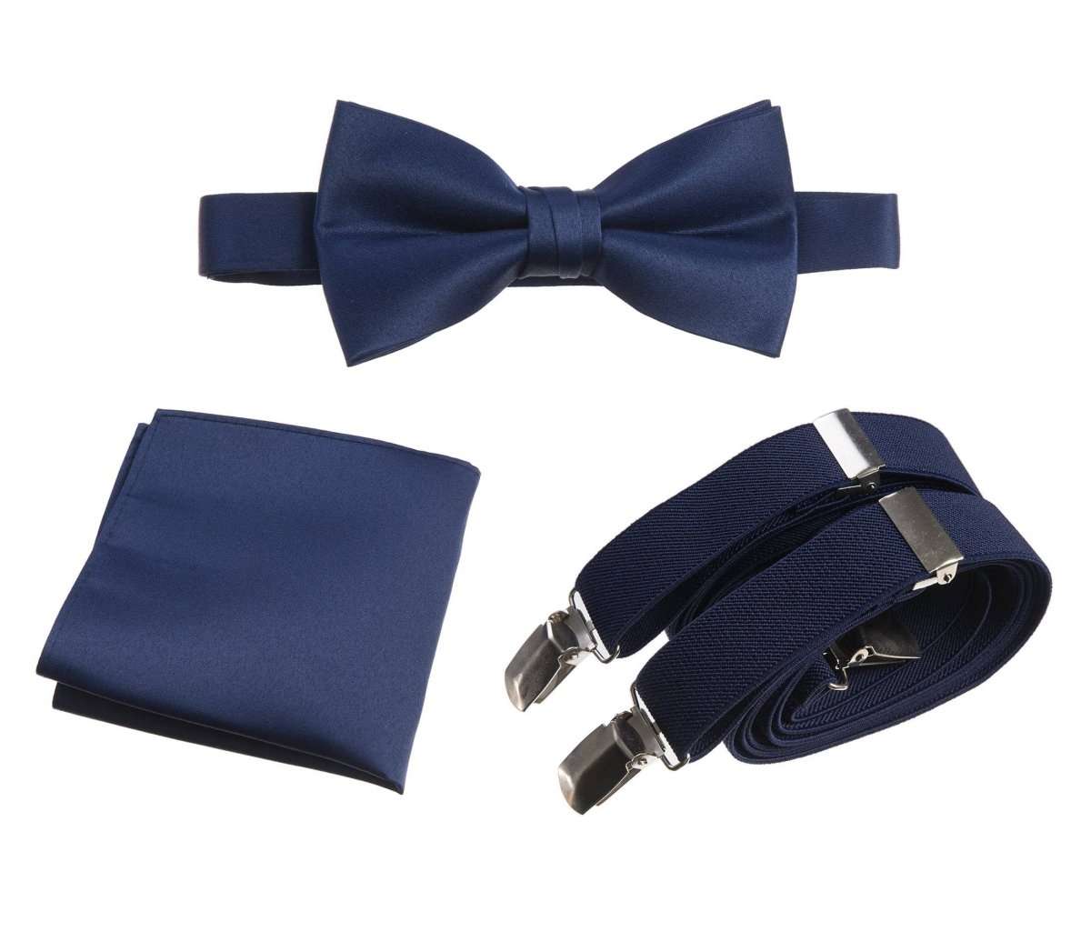 Pre-tied Bow Tie & Pocket Square with Adjustable Stretch Suspender 