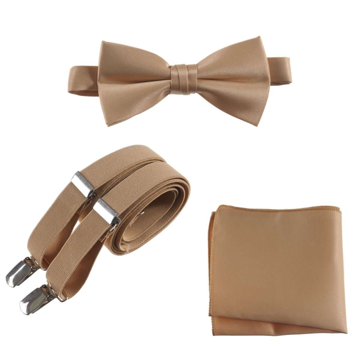 Pre-tied Bow Tie & Pocket Square with Adjustable Stretch Suspender 