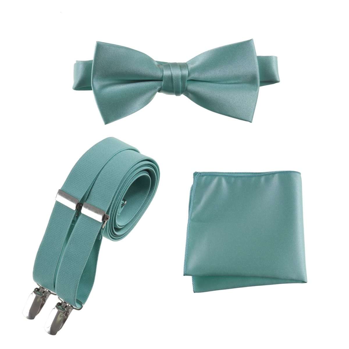 Pre-tied Bow Tie & Pocket Square with Adjustable Stretch Suspender 