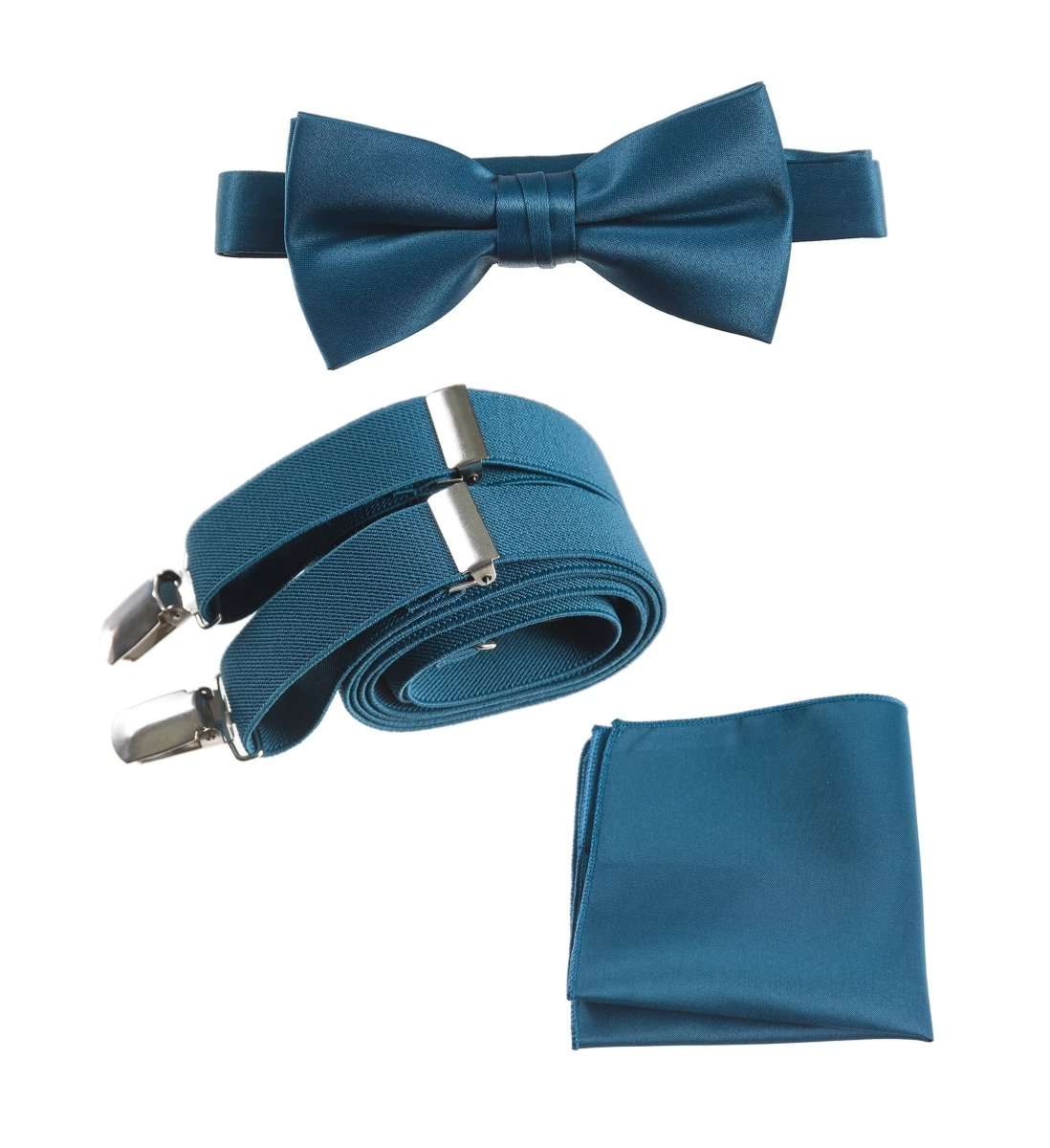 Pre-tied Bow Tie & Pocket Square with Adjustable Stretch Suspender 