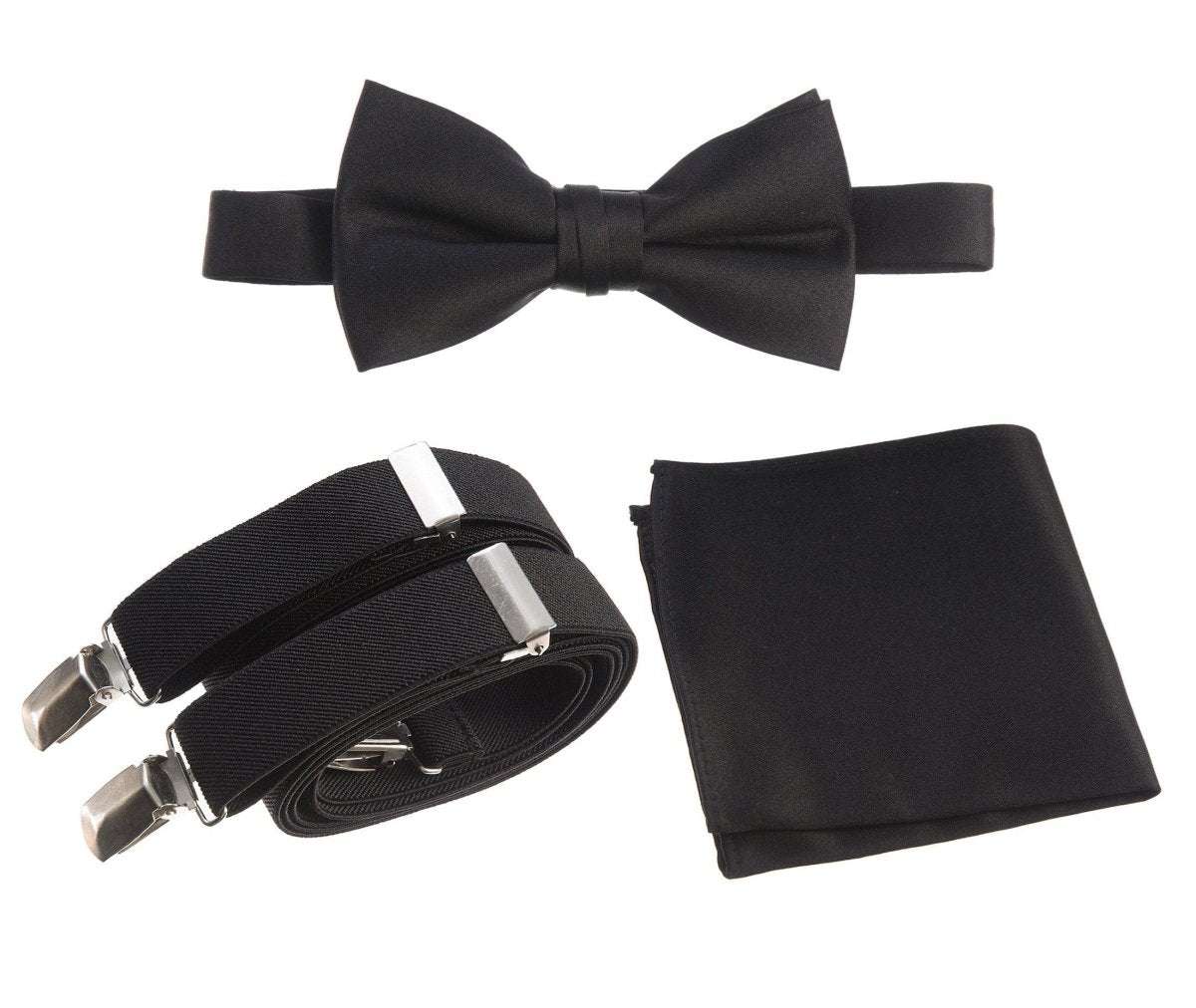 Pre-tied Bow Tie & Pocket Square with Adjustable Stretch Suspender 