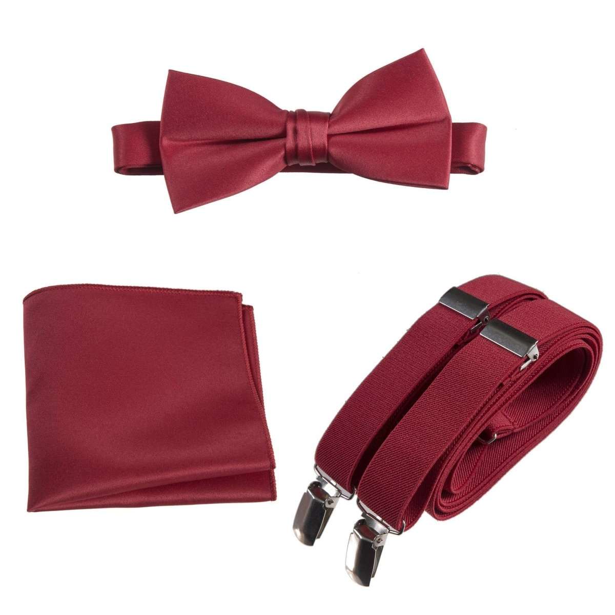 Pre-tied Bow Tie & Pocket Square with Adjustable Stretch Suspender 