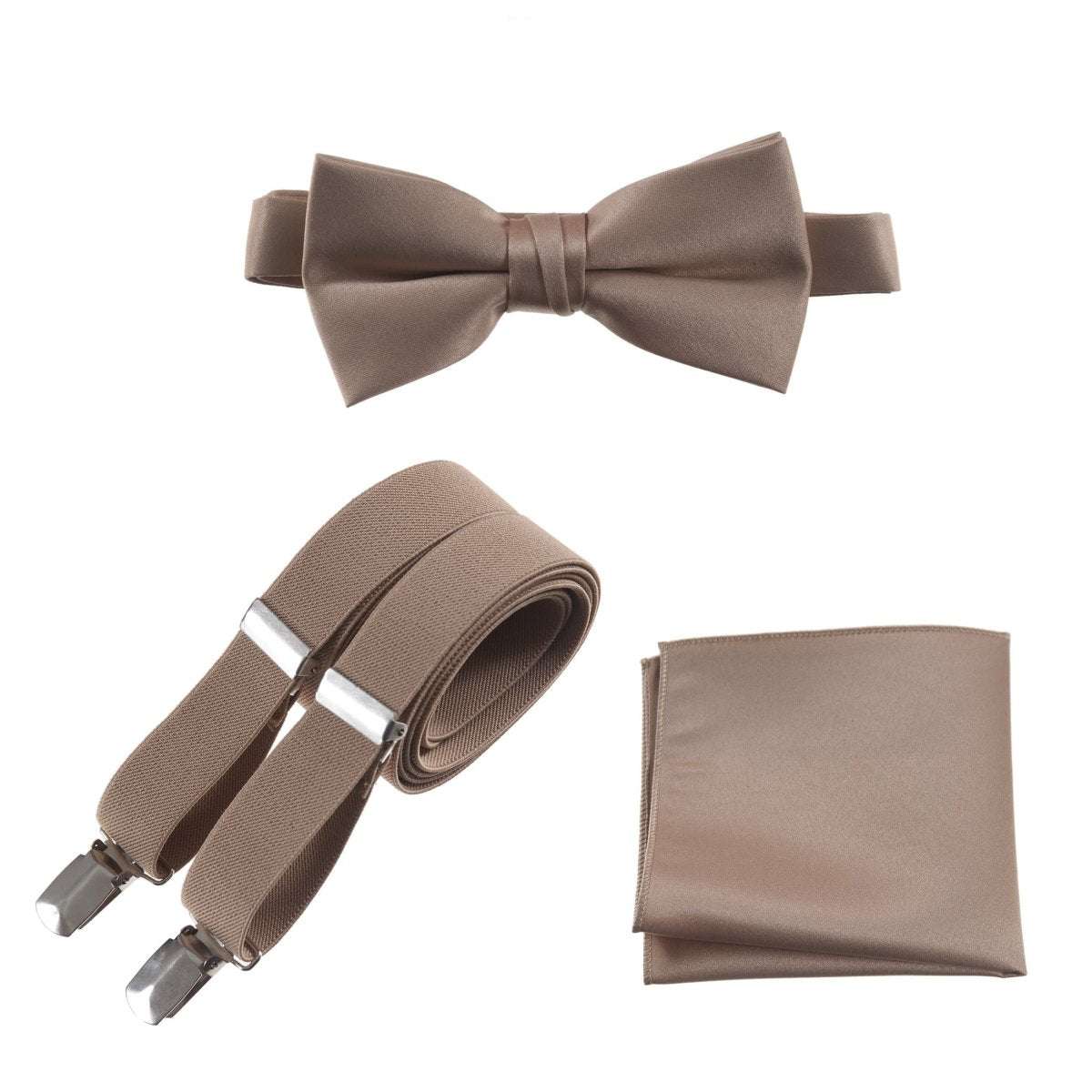 Pre-tied Bow Tie & Pocket Square with Adjustable Stretch Suspender 