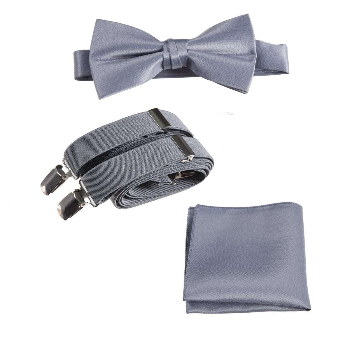 Pre-tied Bow Tie & Pocket Square with Adjustable Stretch Suspender 