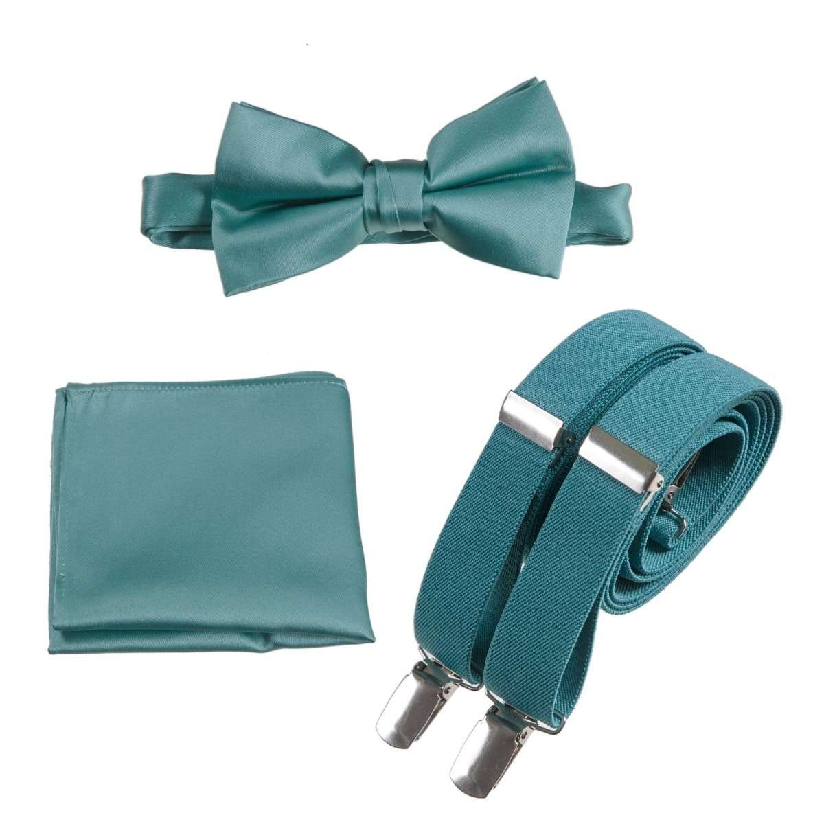 Pre-tied Bow Tie & Pocket Square with Adjustable Stretch Suspender 