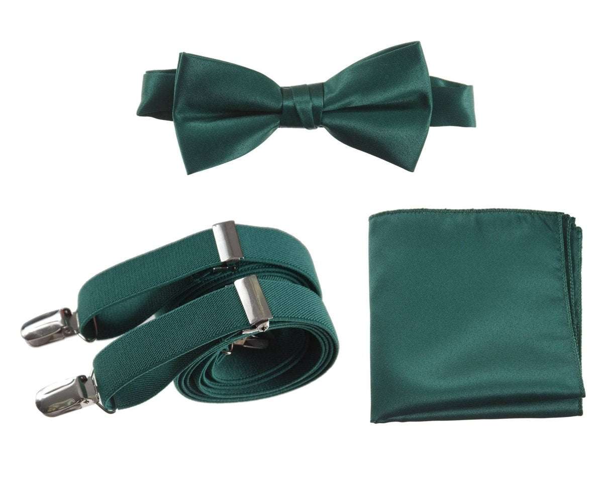 Pre-tied Bow Tie & Pocket Square with Adjustable Stretch Suspender 