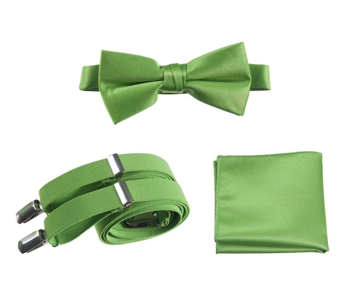 Pre-tied Bow Tie & Pocket Square with Adjustable Stretch Suspender 