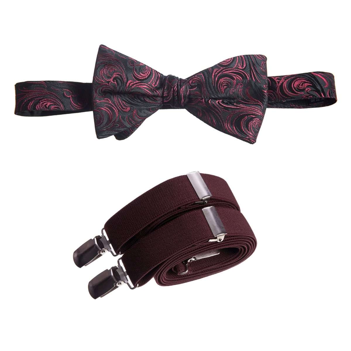 Self Tie Bow Tie Paisley Jacquard and Adjustable Stretch Suspender Sets 