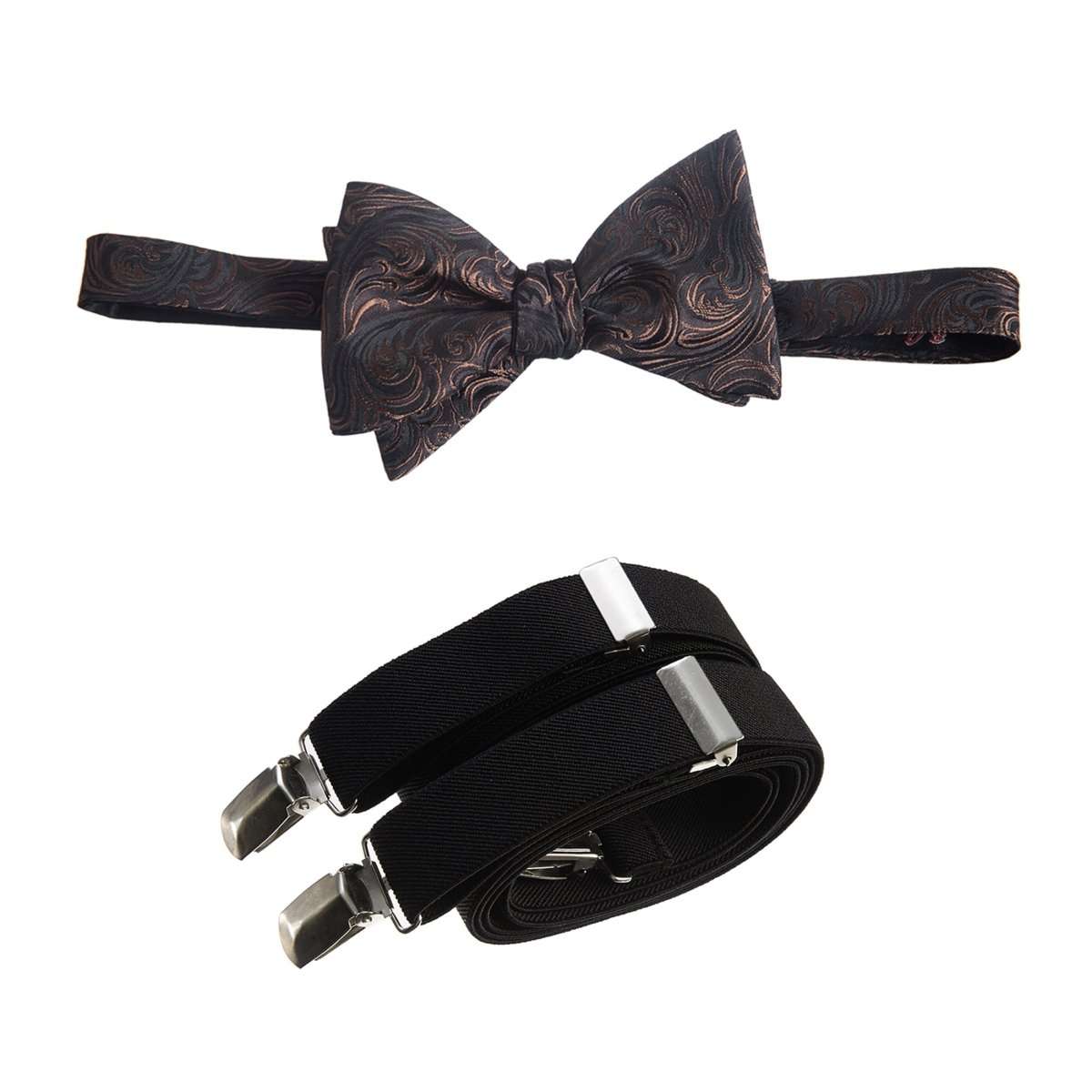 Self Tie Bow Tie Paisley Jacquard and Adjustable Stretch Suspender Sets 