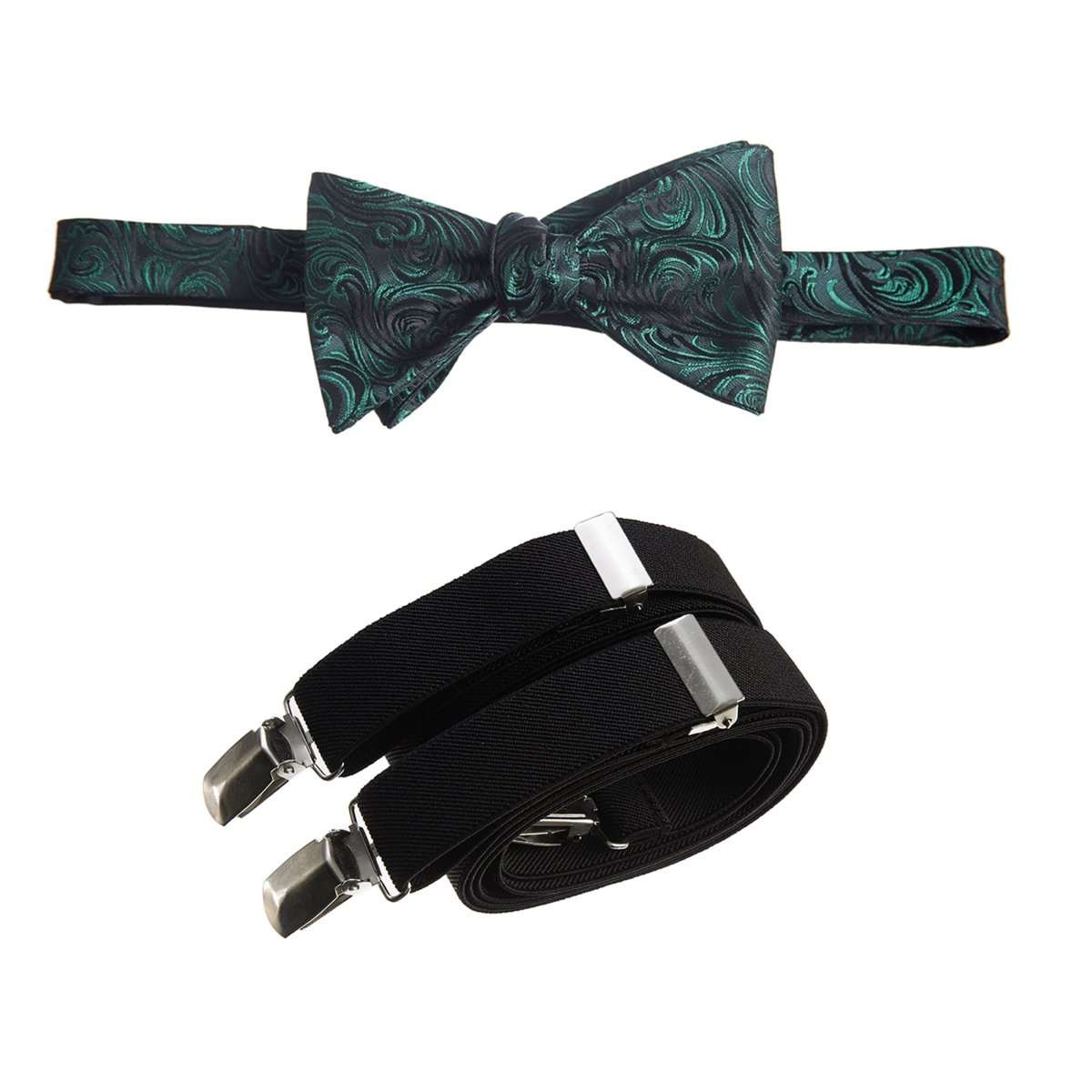 Self Tie Bow Tie Paisley Jacquard and Adjustable Stretch Suspender Sets 