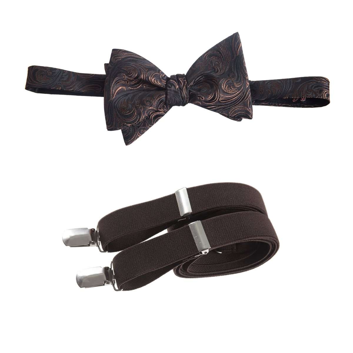 Self Tie Bow Tie Paisley Jacquard and Adjustable Stretch Suspender Sets 