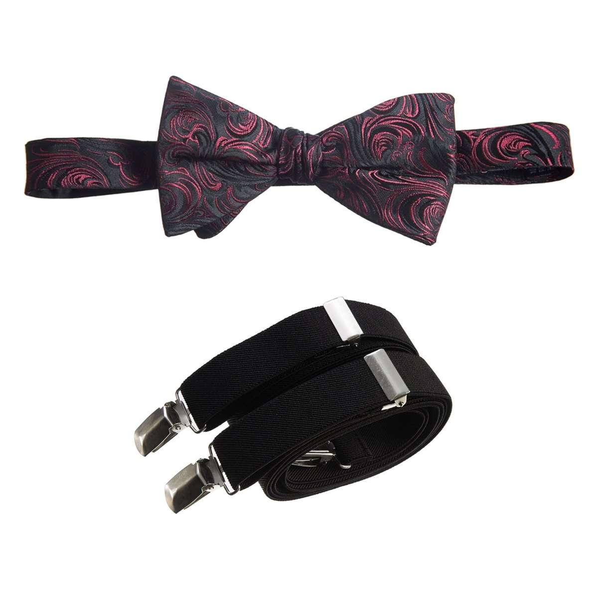 Self Tie Bow Tie Paisley Jacquard and Adjustable Stretch Suspender Sets 