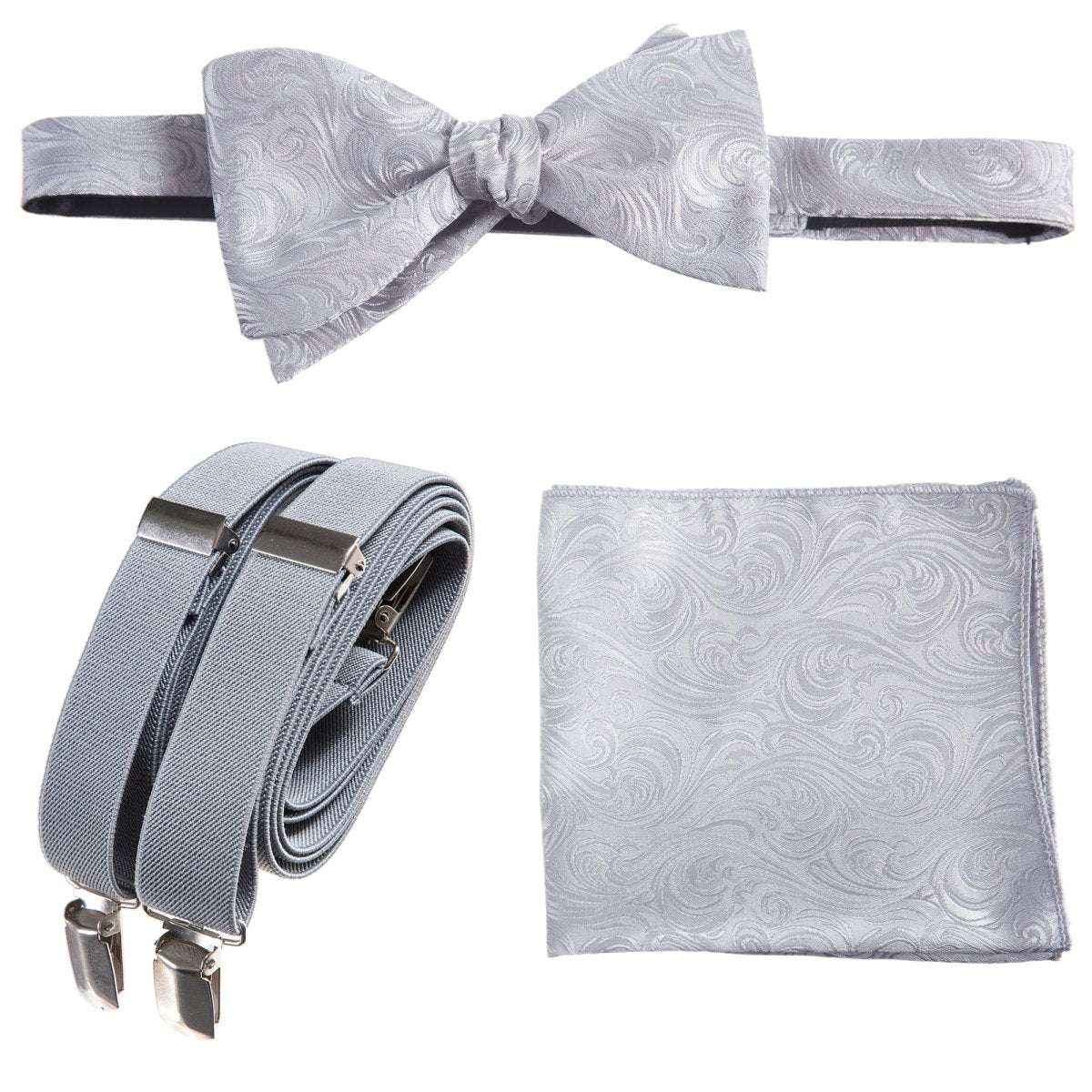 Self-tie Bow Tie & Pocket Square Paisley Jacquard with Adjustable Stretch Suspender - Tuxgear