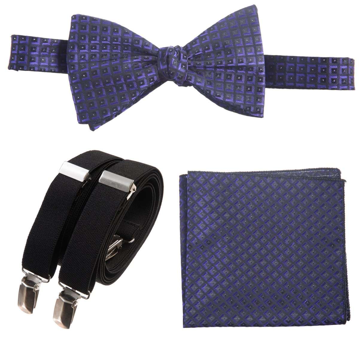 Self-tie Bow Tie & Pocket Square Paisley Jacquard with Adjustable Stretch Suspender - Tuxgear