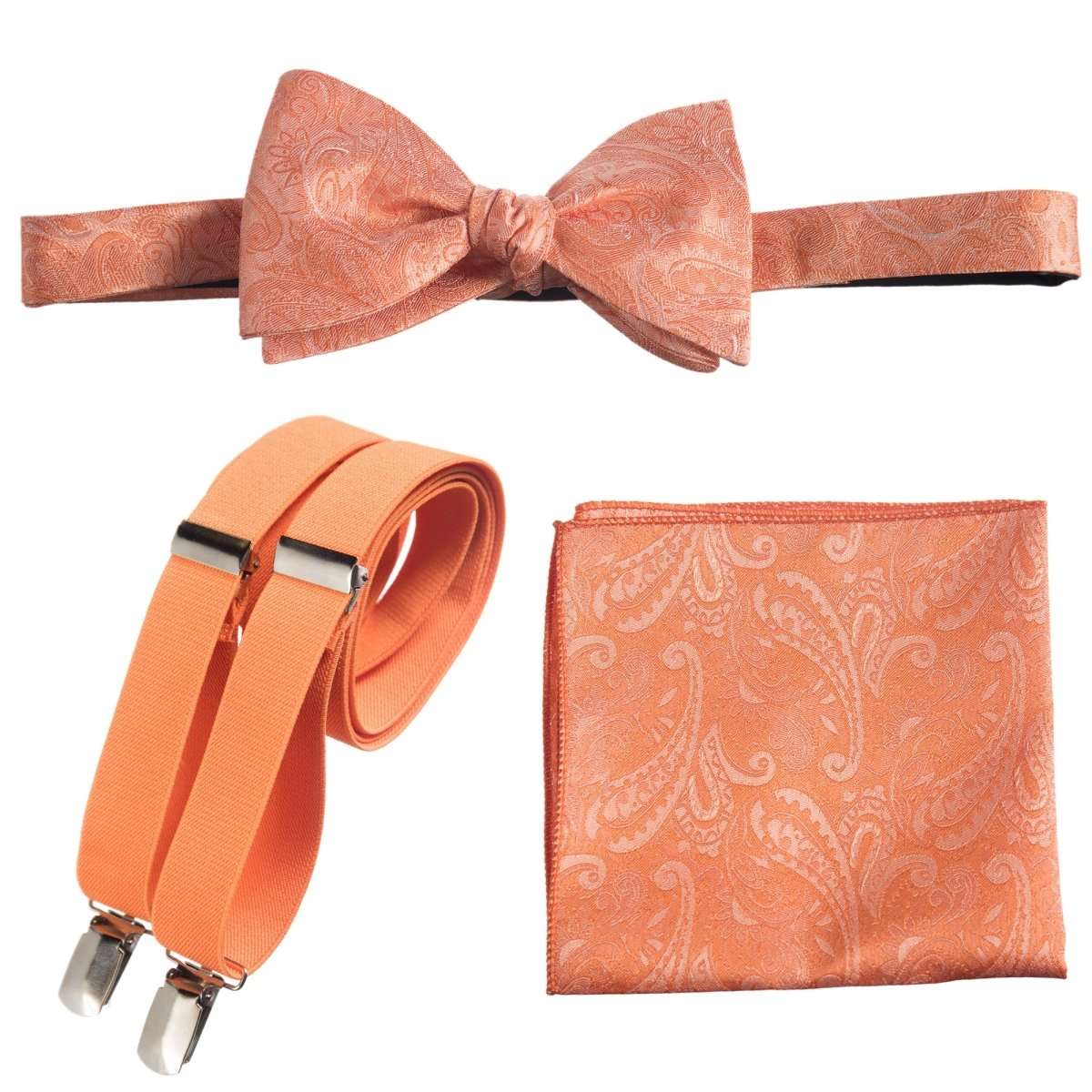 Self-tie Bow Tie & Pocket Square Paisley Jacquard with Adjustable Stretch Suspender 