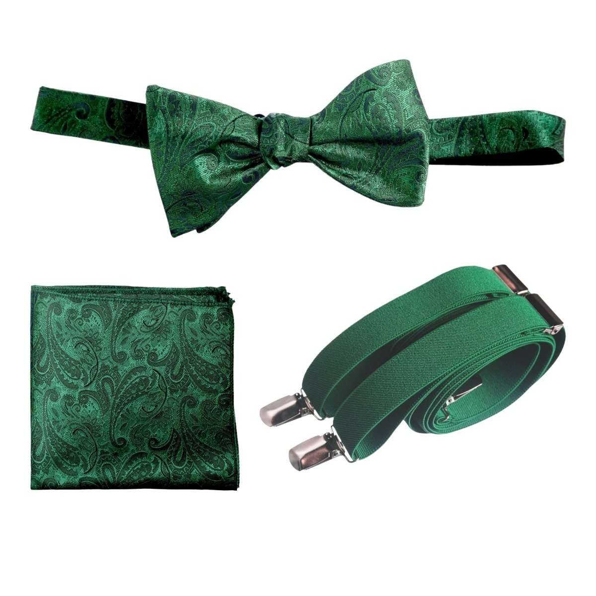 Self-tie Bow Tie & Pocket Square Paisley Jacquard with Adjustable Stretch Suspender 