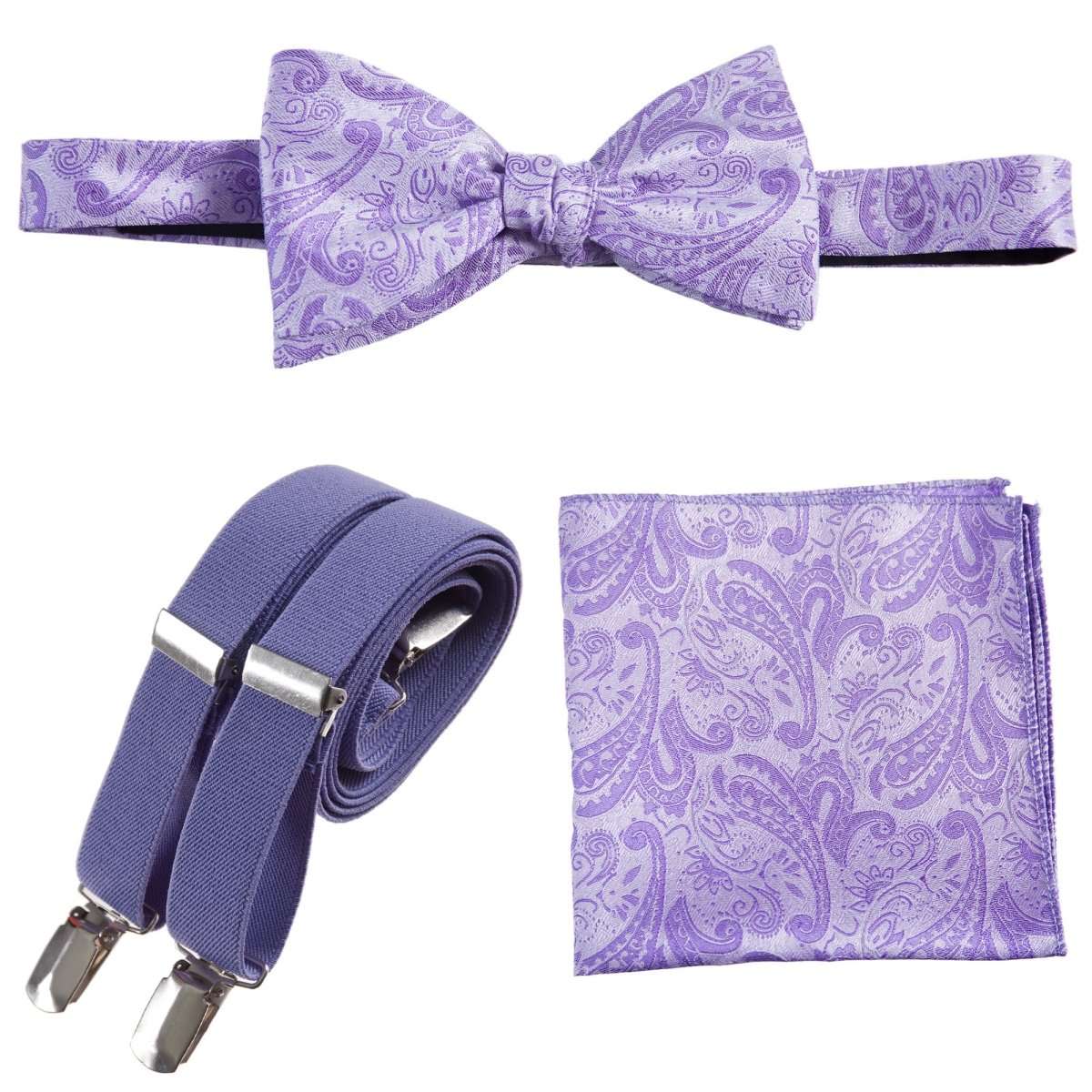 Self-tie Bow Tie & Pocket Square Paisley Jacquard with Adjustable Stretch Suspender 