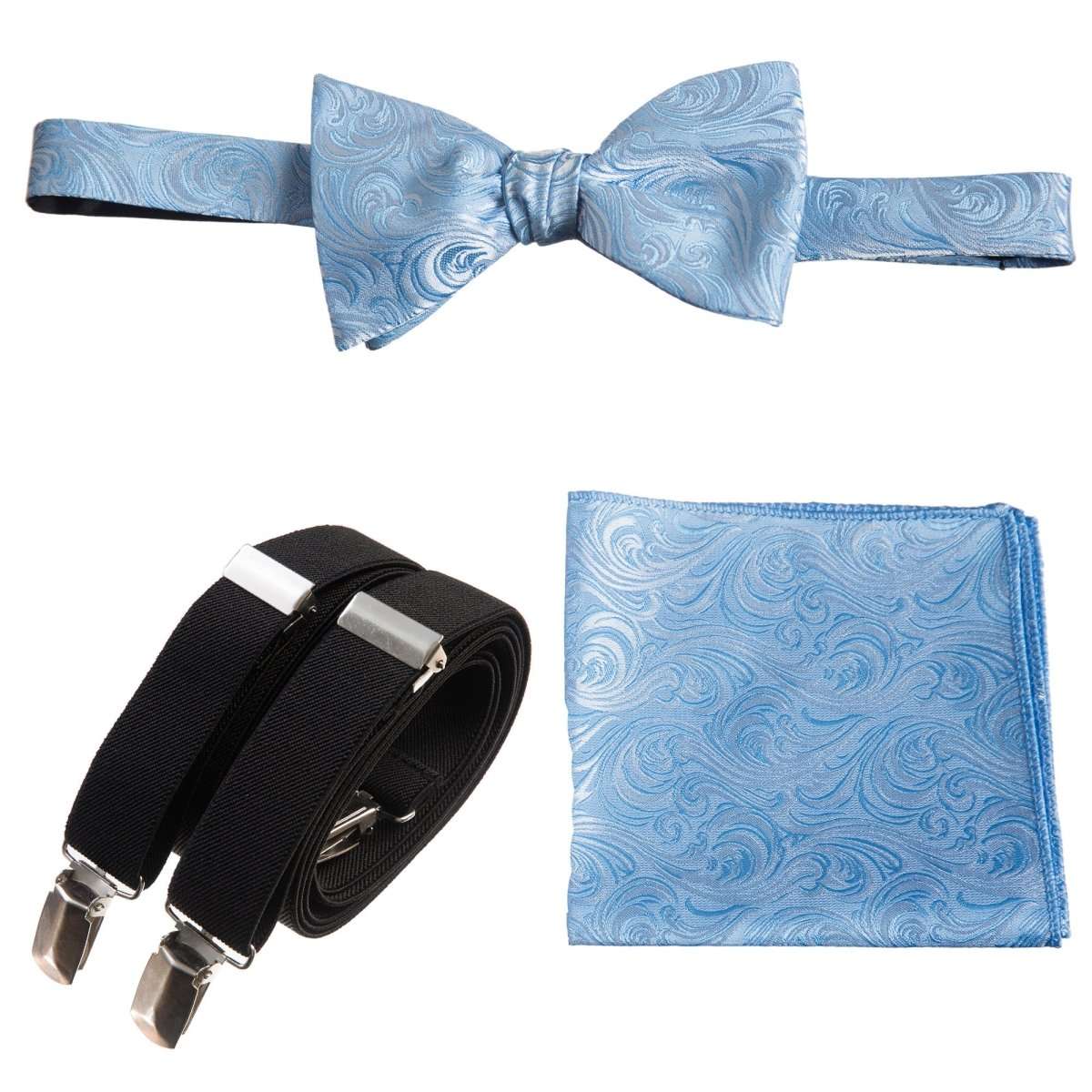 Self-tie Bow Tie & Pocket Square Paisley Jacquard with Adjustable Stretch Suspender 