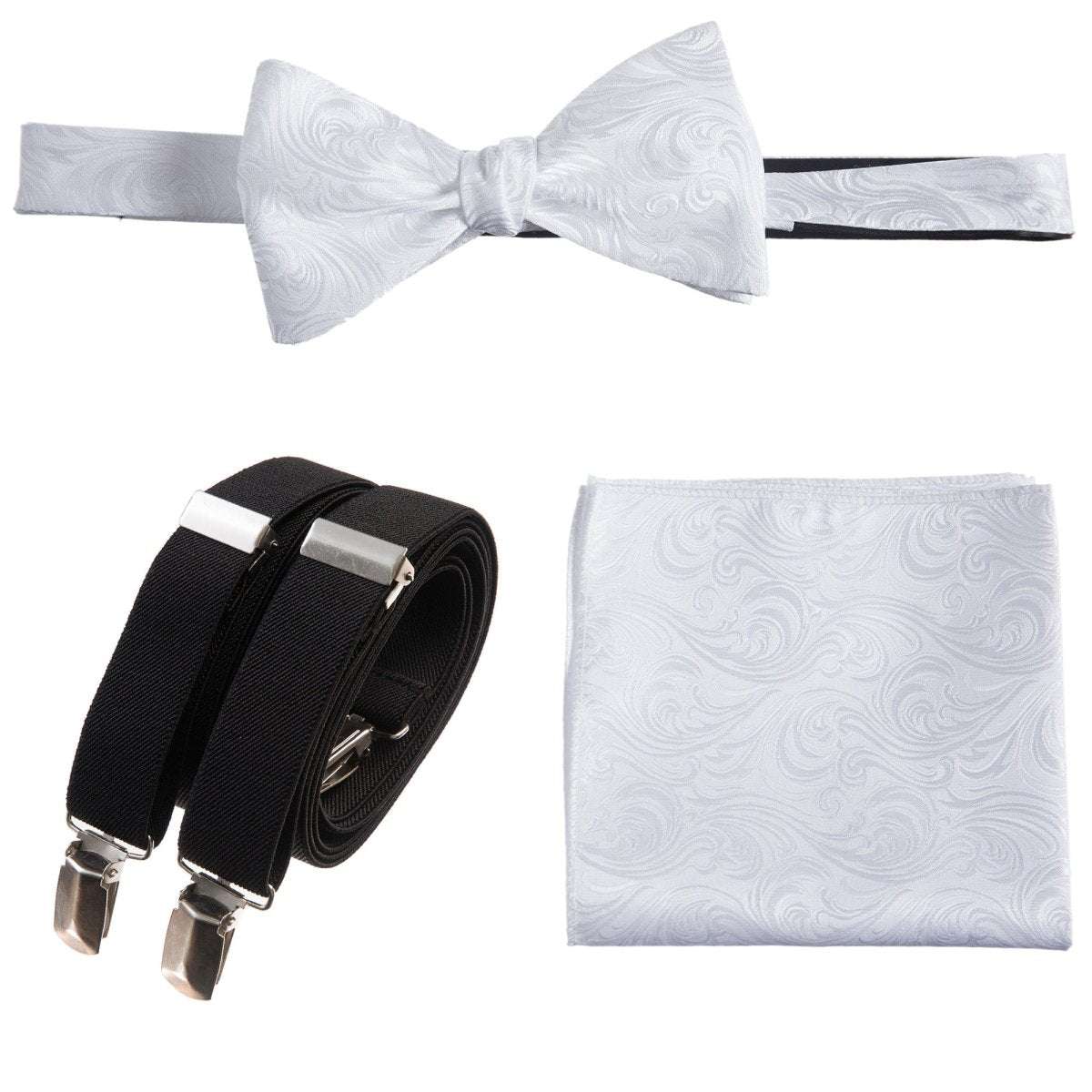 Self-tie Bow Tie & Pocket Square Paisley Jacquard with Adjustable Stretch Suspender - Tuxgear