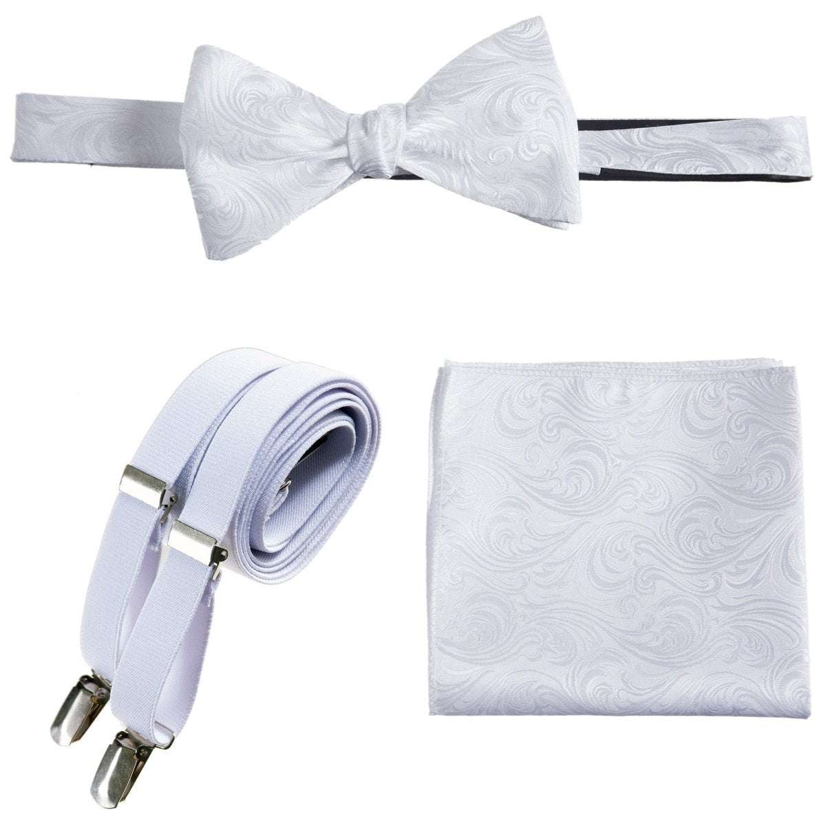 Self-tie Bow Tie & Pocket Square Paisley Jacquard with Adjustable Stretch Suspender - Tuxgear