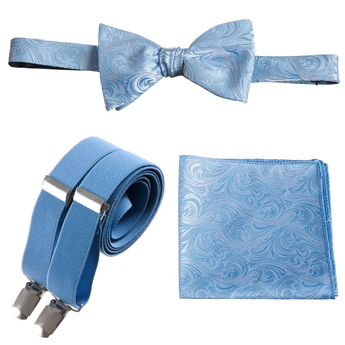 Self-tie Bow Tie & Pocket Square Paisley Jacquard with Adjustable Stretch Suspender 