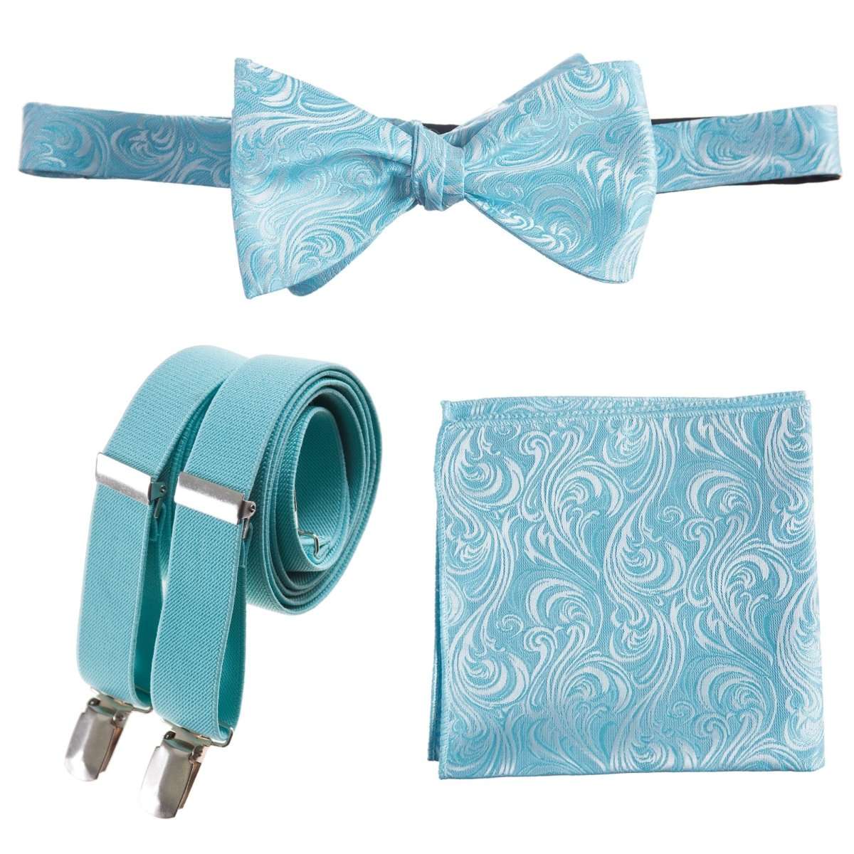 Self-tie Bow Tie & Pocket Square Paisley Jacquard with Adjustable Stretch Suspender 